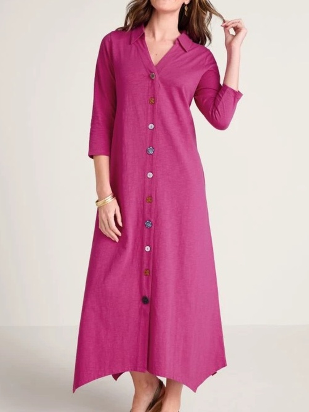 Soft Surroundings 2X Magenta Artsy Lagenlook Danielle 3/4 Sleeve Maxi Dress NWOT